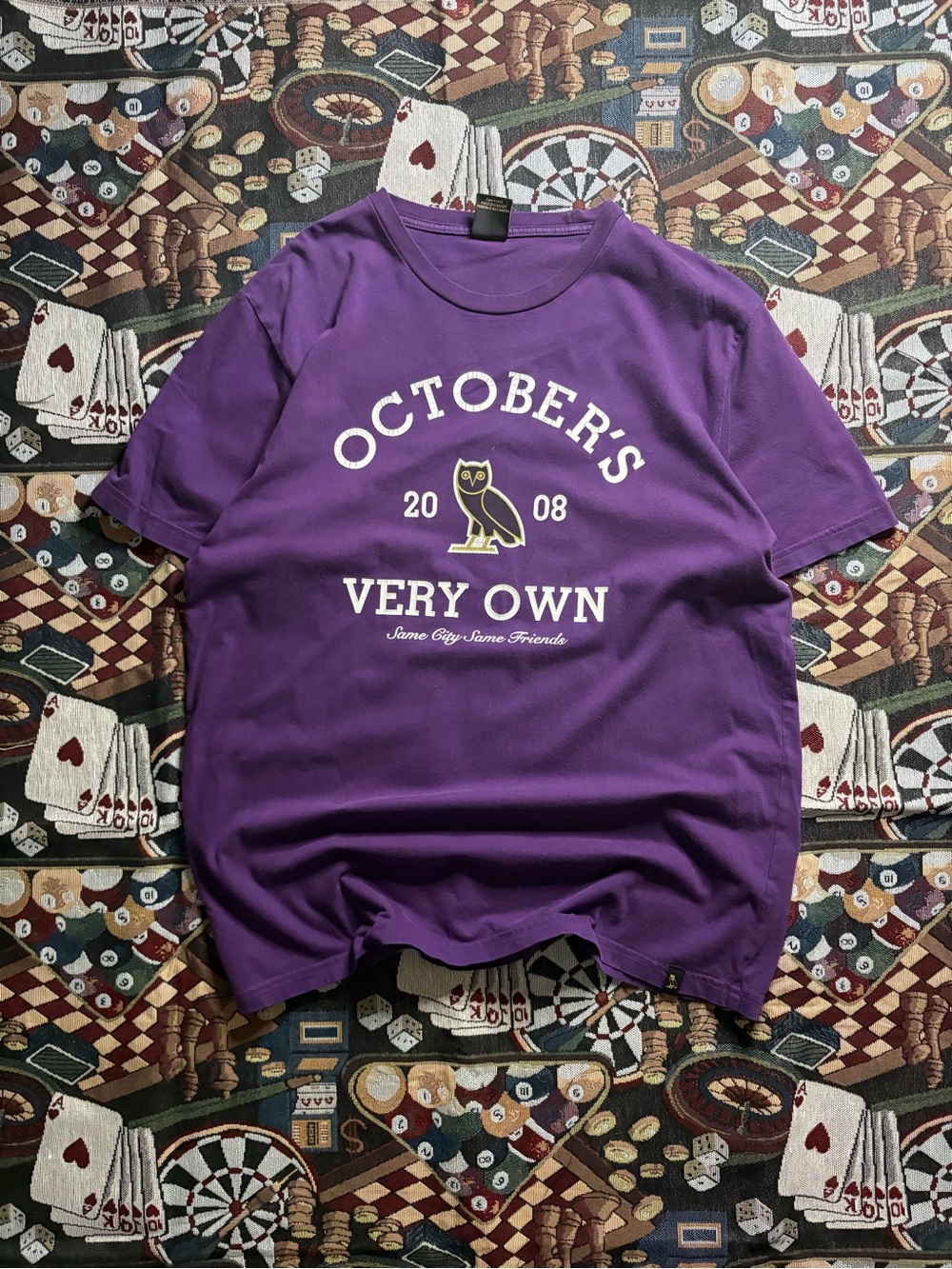 OVO Purple Tee with White and Gold Owl Graphic